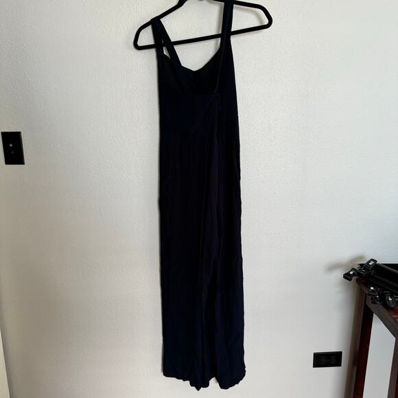 Madewell Jumpsuit Navy Smocked Square Neck Zip Sleeveless Straight Leg Sz 12 - Picture 7 of 7
